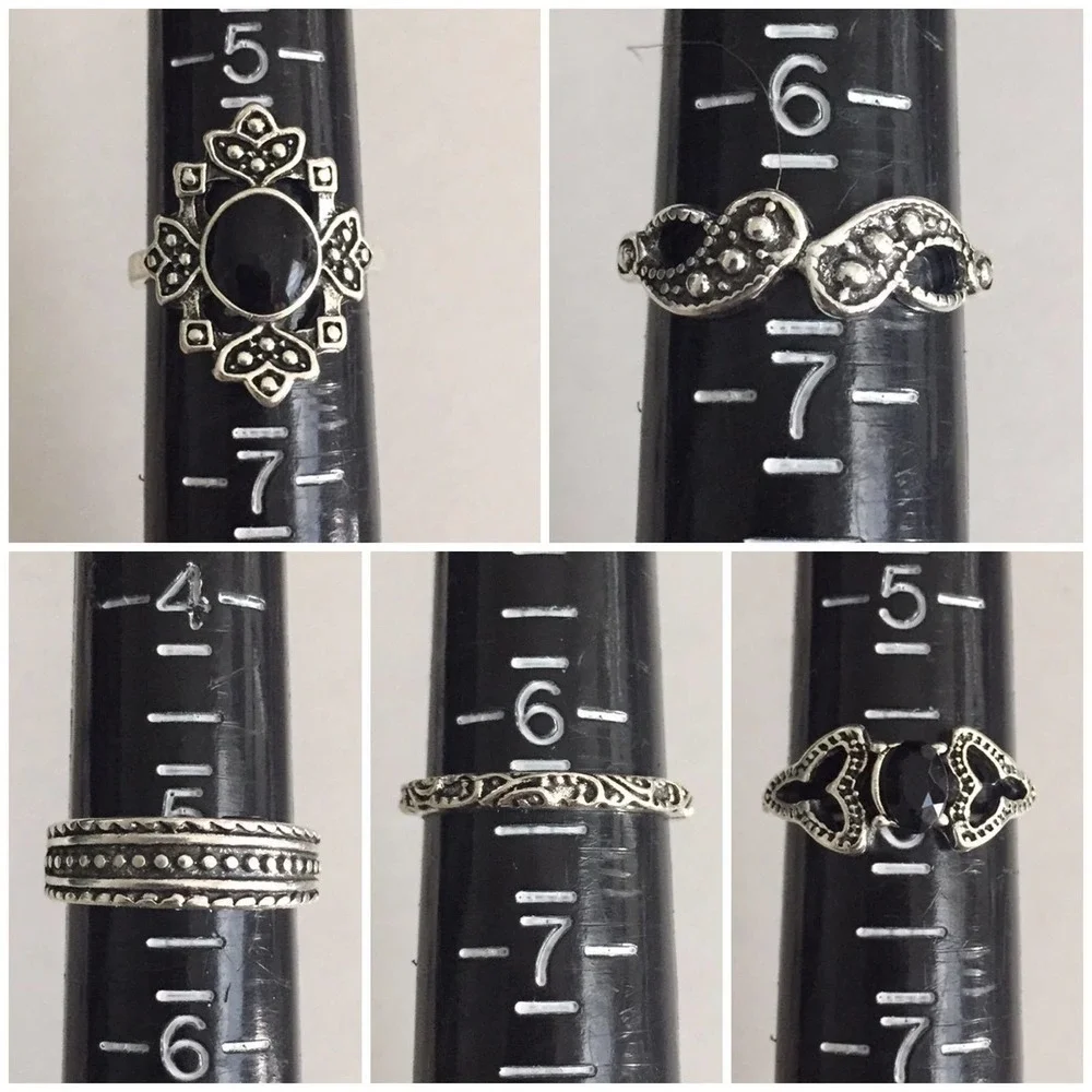 15 Piece Dark Floral Midi Ring Set